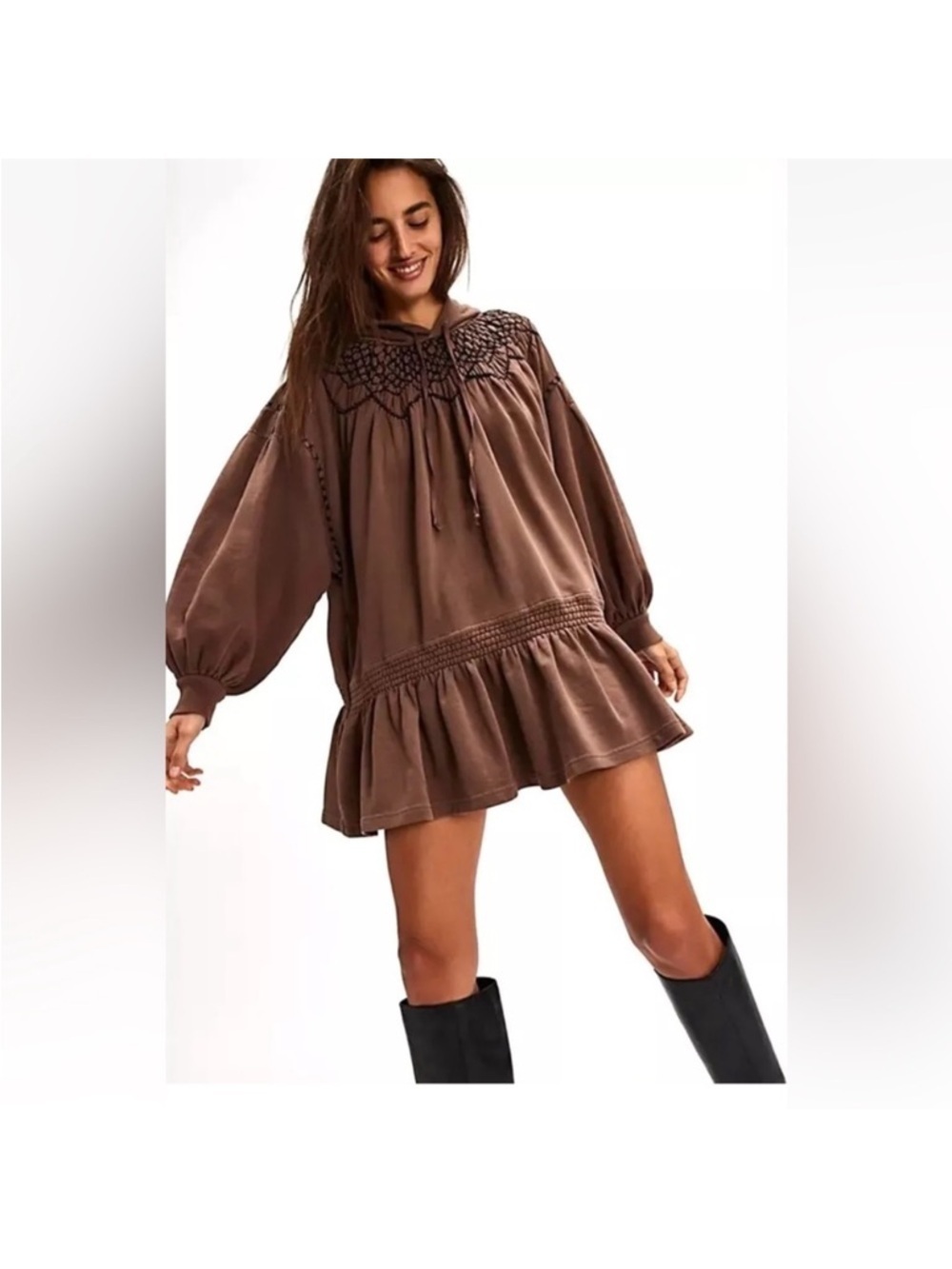 Free People Marty Smocked Sweatshirt Dress- Size Medium